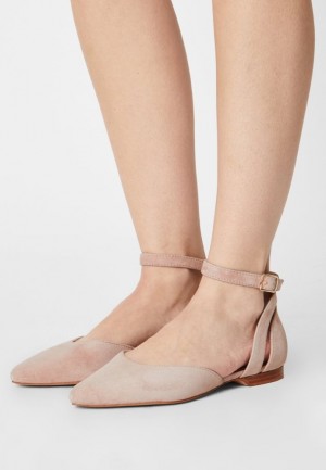Dámské Baleríny Anna Field Læder Ankle Páskové Ballet Pumps Béžový | UKIR-46137