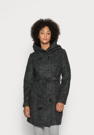 Dámské Kabát Anna Field Double Breasted Coat With Hood Classic Coat Tmavě Šedé | BZMY-36942