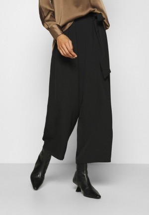 Dámské Kalhoty Anna Field Široké Cropped Leg Trousers With Belt Trousers Černé | NYZF-78156