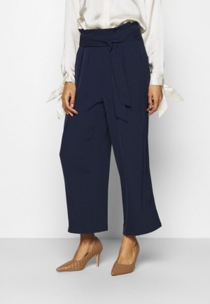 Dámské Kalhoty Anna Field Široké Cropped Leg Trousers With Belt Trousers Tmavě Blankyt | LWJB-07431