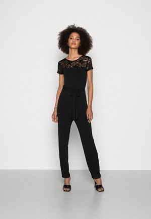 Dámské Kombinéza Anna Field Occasion Krajkové Krátké Sleeves Belted Jumpsuit Černé | ABMC-71948