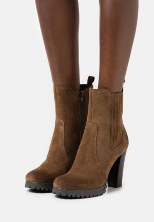 Dámské Kotníkové Boty Anna Field Læder High Podpatku Ankle Boots Hnědé | YHTD-05318