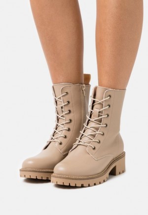 Dámské Kotníkové Boty Anna Field Læder Krajkové Up Ankle Boots Béžový | AXGU-85021