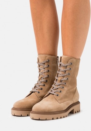 Dámské Kotníkové Boty Anna Field Læder Krajkové Up Ankle Boots Béžový | TVHF-56490