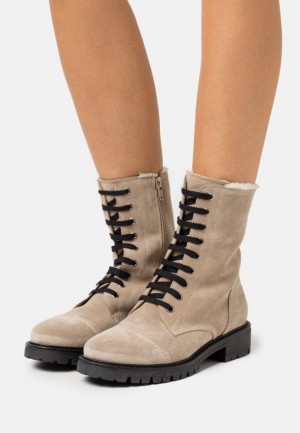 Dámské Kotníkové Boty Anna Field Læder Krajkové Up Ankle Boots Béžový | RADI-41239