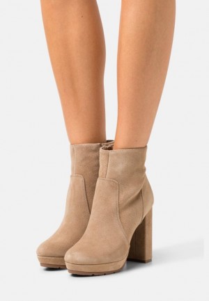 Dámské Kotníkové Boty Anna Field Læder Platformy Ankle Boots Béžový | HTCM-04875