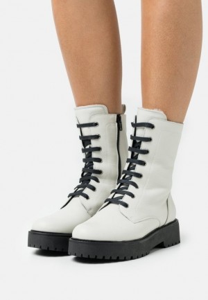 Dámské Kotníkové Boty Anna Field Læder Platformy Ankle Boots Bílé | EJDG-38176