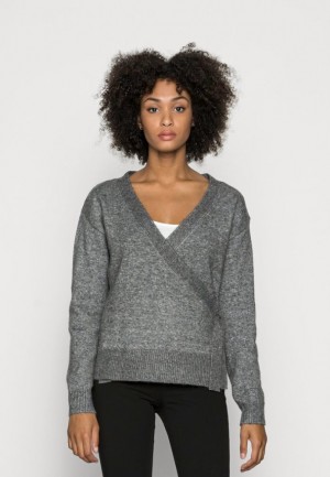 Dámské Pulovr Anna Field Loose Fit Wrap Jumper Tmavě Šedé | MDJI-86142