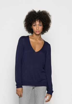 Dámské Pulovr Anna Field Open V Neck Jumper Jumper Tmavě Blankyt | YXLN-24793