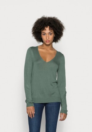 Dámské Pulovr Anna Field Open V Neck Jumper Jumper Zelene | VBQE-42856