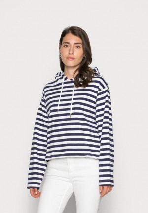 Dámské Pulovr Anna Field Pruhovaný Loose Fit Hoodie Hoodie Tmavě Blankyt | GNYB-31956