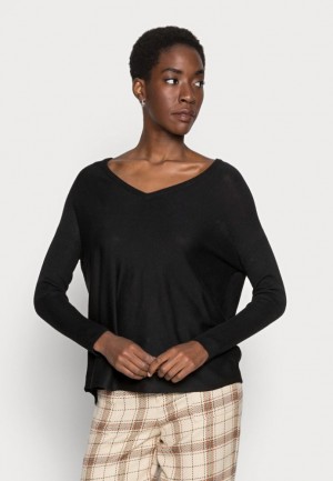 Dámské Pulovr Anna Field Relaxed V Neck Jumper Černé | AXIH-97832
