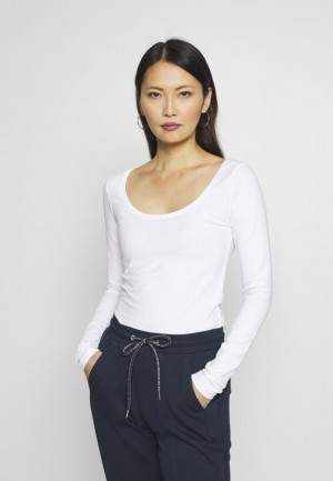 Dámské Tričko Anna Field Basic Round Neck Long Sleeves Long Sleeved Top Bílé | HJAU-69543