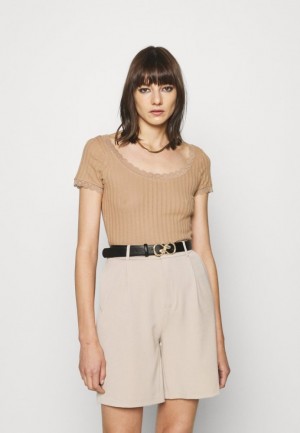 Dámské Tričko Anna Field Basic T Shirt Béžový | AUZD-34185