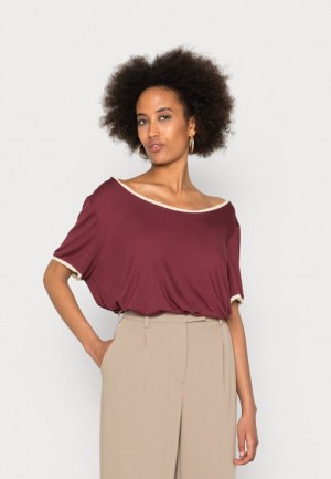 Dámské Tričko Anna Field Basic T Shirt Tmavě Červené | QNBH-78265