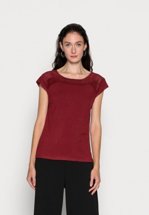 Dámské Tričko Anna Field Basic T Shirt Tmavě Červené | PRFD-20853
