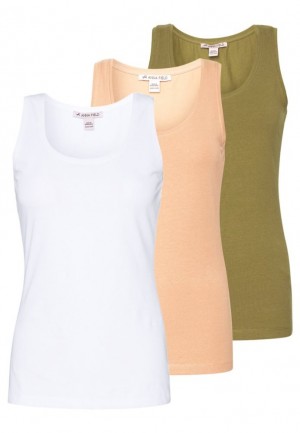 Dámské Tričko Anna Field Basic Tank 3er Pack Top Bílé | WLZU-78659