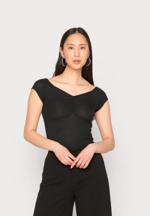 Dámské Tričko Anna Field Gathered Bust Romantic Top Basic T Shirt Černé | RACX-67932