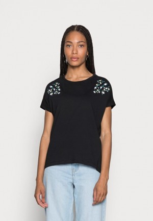 Dámské Tričko Anna Field Mandala Ditsy Flower Shoulder Tee Print T Shirt Černé | OVWA-87965