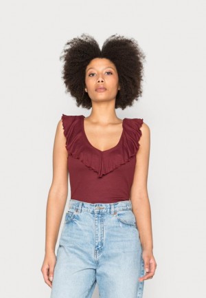 Dámské Tričko Anna Field Top Tmavě Červené | VMQB-63729
