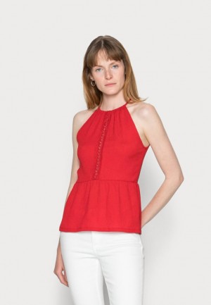 Dámské Tričko Anna Field Trim Insert Halterneck Top Červené | GYVT-65108