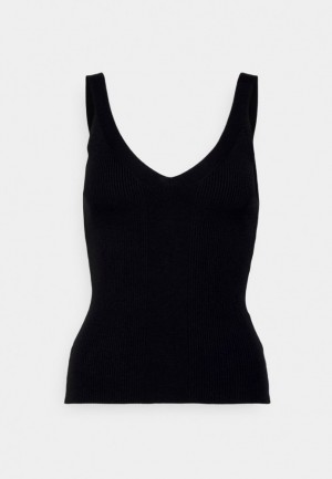Dámské Tričko Anna Field V Neck Panel Top Top Černé | REZH-29048