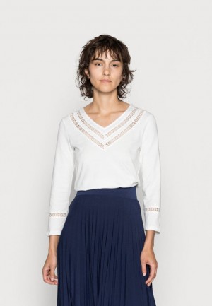 Dámské Tričko Anna Field V Neck Tape Insert Sleeve Long Sleeved Top Bílé | BQEX-80714