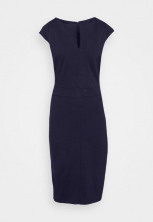 Dámské Šaty Anna Field Cap Sleeves Rovný V Neck Detailing Mini Šaty Shift Šaty Tmavě Blankyt | WCXS-46238