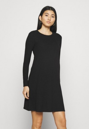 Dámské Šaty Anna Field Jersey Easy Loose Longsleeve Šaty Jumper Šaty Černé | HOBN-14706