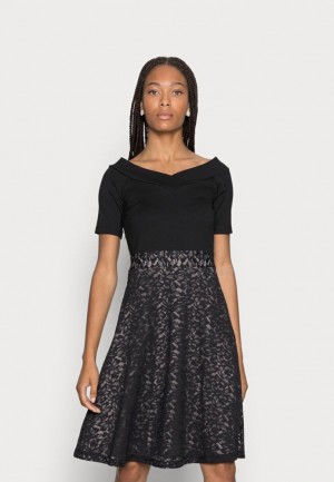 Dámské Šaty Anna Field Krátké Sleeves Shoulder Krajkové Skirt Šaty Černé | WESU-43278