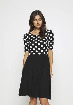 Dámské Šaty Anna Field Lodní Neck Print Šaty With Solid Skirt Jersey Šaty Černé | AZTJ-45063