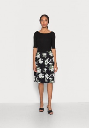 Dámské Šaty Anna Field Lodní Neck Print Šaty With Solid Skirt Jersey Šaty Černé | UGNK-61054