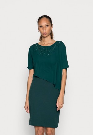 Dámské Šaty Anna Field Occasion Mini Bodycon Šaty Mesh Krátké Sleeves Cocktail Šaty Tmavě Zelene | EOVK-47205