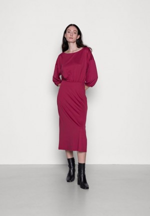 Dámské Šaty Anna Field Quarter Sleeves Elevated Běžné Midi Šaty Day Šaty Červené | PVZY-90463