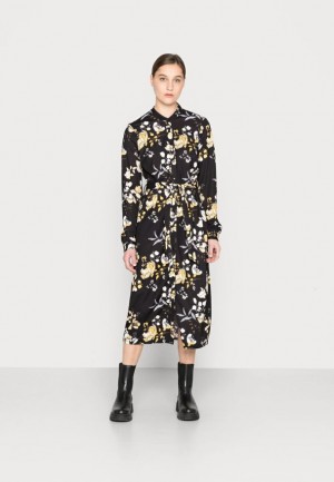 Dámské Šaty Anna Field Shirt Collar Midi Belted Šaty Shirt Šaty Černé | QASC-26309