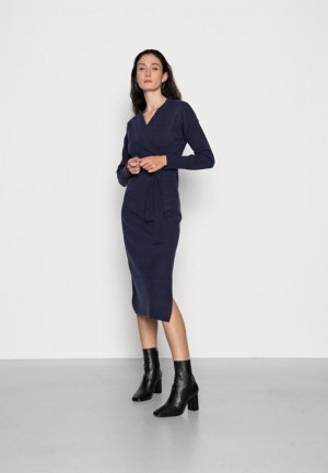 Dámské Šaty Anna Field Wrap Over Midi Šaty Jumper Šaty Tmavě Blankyt | FOET-72085